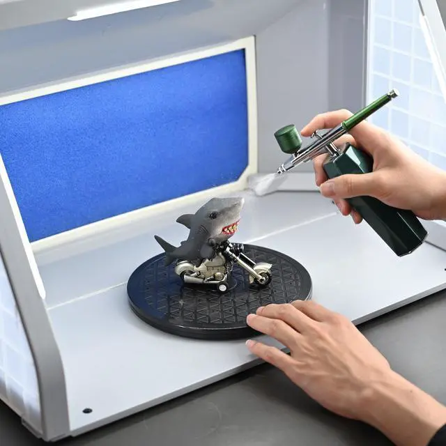 Alt view image 7 of 7 - Dual Fans Airbrush Paint Spray Booth Kit w/ 3 LED Lights Exhaust Filter Hobby