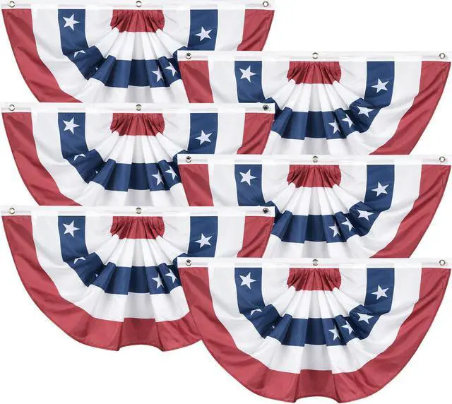 Main image of 1.5x3 Ft USA Pleated Fan Flag Half Fan Banner American Bunting Decoration 6 Pack