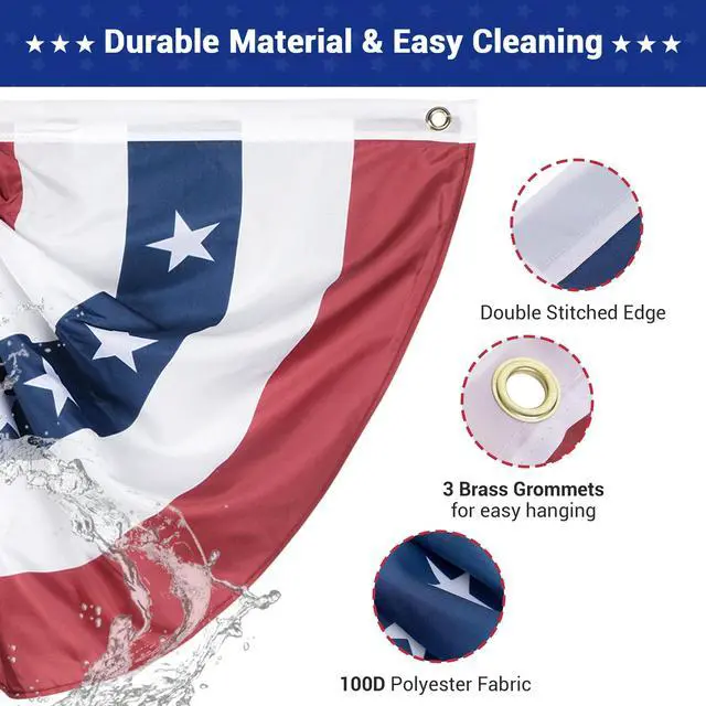 Alt view image 6 of 7 - 1.5x3 Ft USA Pleated Fan Flag Half Fan Banner American Bunting Decoration 6 Pack