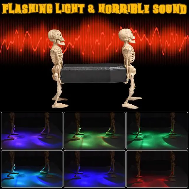 Alt view image 2 of 7 - Yescom Animated Skeleton Carrying Coffin Halloween Prop LED Light Voice Control Décor
