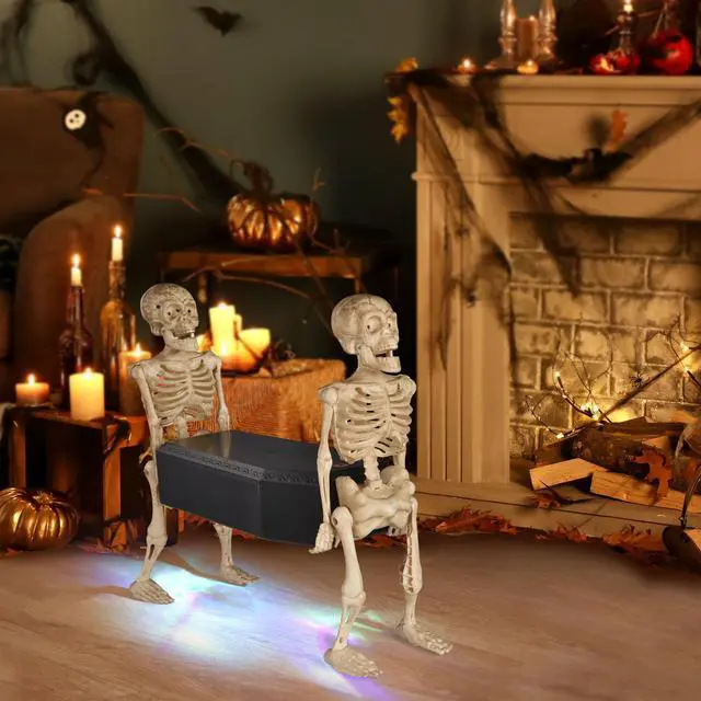 Alt view image 6 of 7 - Yescom Animated Skeleton Carrying Coffin Halloween Prop LED Light Voice Control Décor