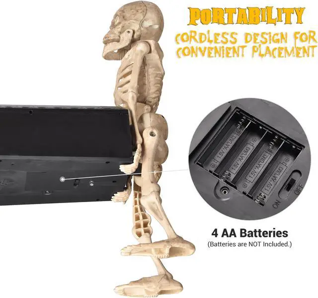Alt view image 5 of 7 - Yescom Animated Skeleton Carrying Coffin Halloween Prop LED Light Voice Control Décor