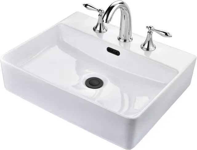 Main image of Aquaterior Rectangle Ceramic Sink Bathroom Countertop Basin with Faucet Drain