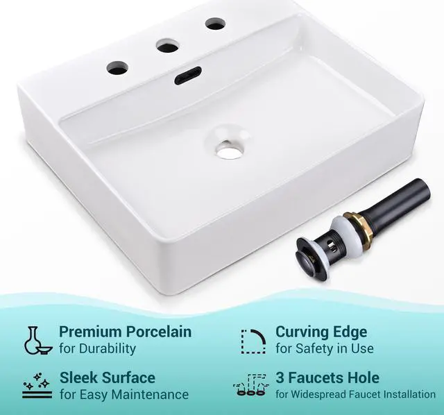Alt view image 2 of 7 - Aquaterior Rectangle Ceramic Sink Bathroom Countertop Basin with Faucet Drain
