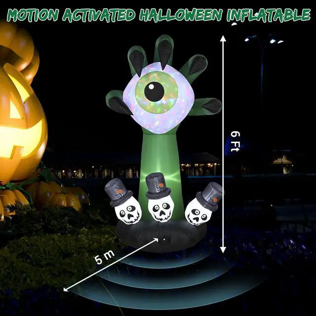Alt view image 4 of 7 - Yescom 6FT Halloween Inflatables Outdoor Decoration,Blowup Yard Monster Hand Eyeball LED Lights 2025