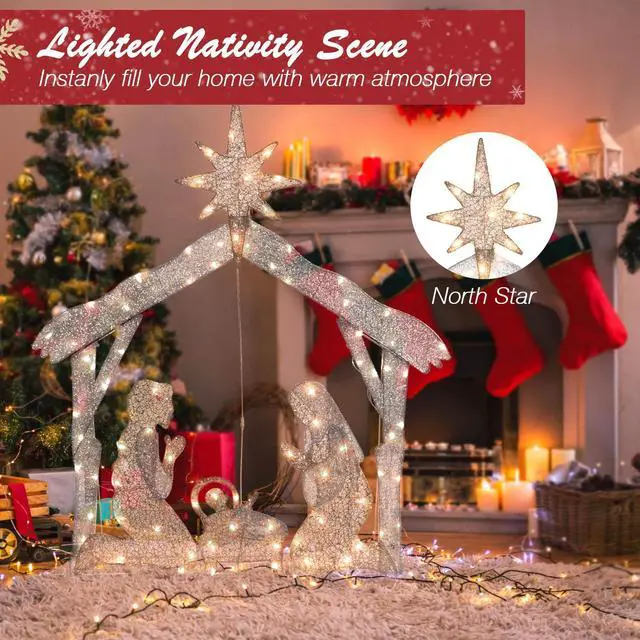 Alt view image 2 of 7 - Yescom Holy Family 4.5Ft Lighted Christmas Manger Nativity Scene Navidad with 80 LED Light Outdoor Yard Party Decoration