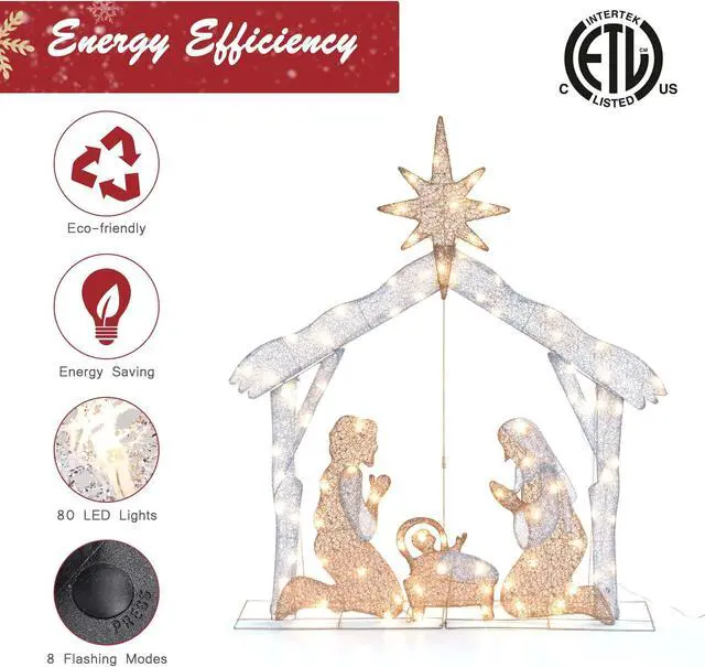Alt view image 3 of 7 - Yescom Holy Family 4.5Ft Lighted Christmas Manger Nativity Scene Navidad with 80 LED Light Outdoor Yard Party Decoration