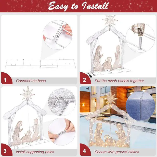 Alt view image 5 of 7 - Yescom Holy Family 4.5Ft Lighted Christmas Manger Nativity Scene Navidad with 80 LED Light Outdoor Yard Party Decoration