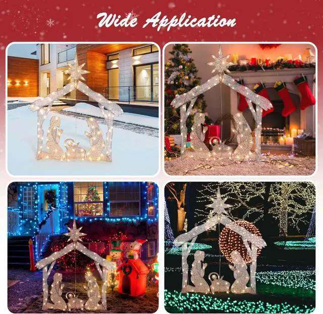 Alt view image 6 of 7 - Yescom Holy Family 4.5Ft Lighted Christmas Manger Nativity Scene Navidad with 80 LED Light Outdoor Yard Party Decoration
