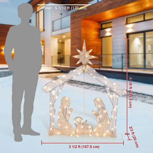 Alt view image 4 of 7 - Yescom Holy Family 4.5Ft Lighted Christmas Manger Nativity Scene Navidad with 80 LED Light Outdoor Yard Party Decoration