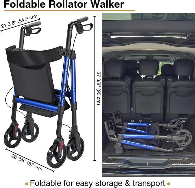 Alt view image 2 of 7 - Yescom Rollator Walker with Seat, Elderly Assistance Products, Upright Bariatric Walker for Seniors, Blue