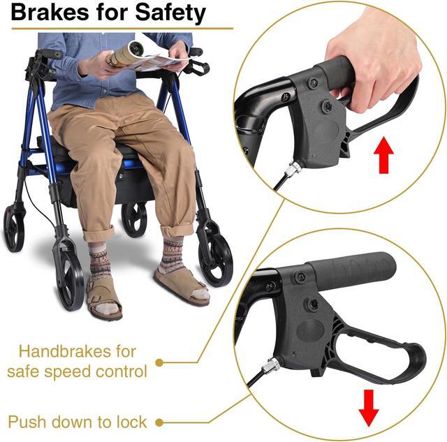 Alt view image 3 of 7 - Yescom Rollator Walker with Seat, Elderly Assistance Products, Upright Bariatric Walker for Seniors, Blue