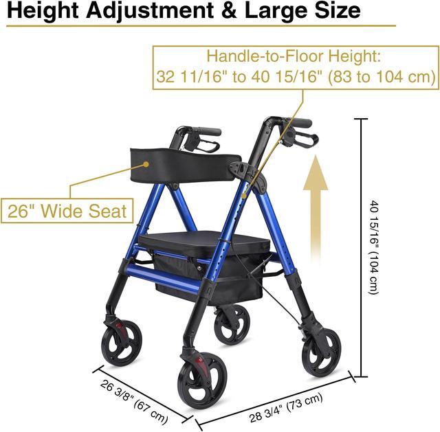 Alt view image 6 of 7 - Yescom Rollator Walker with Seat, Elderly Assistance Products, Upright Bariatric Walker for Seniors, Blue