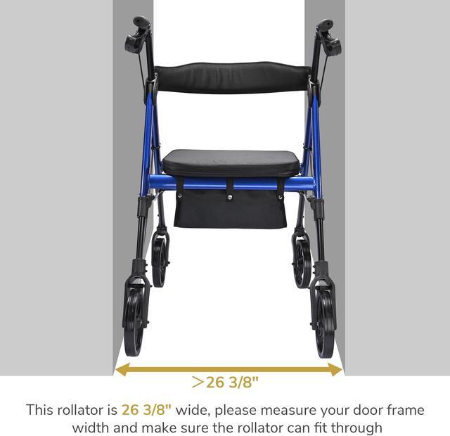 Alt view image 7 of 7 - Yescom Rollator Walker with Seat, Elderly Assistance Products, Upright Bariatric Walker for Seniors, Blue