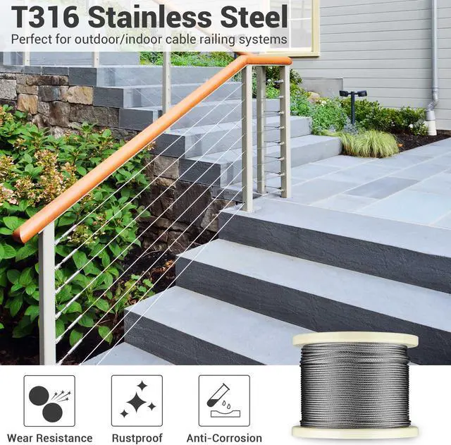 Alt view image 2 of 7 - Yescom 1/8" T316 Stainless Steel Cable Wire Rope 7x7 Aircraft Strand Railing Decking Coil & Reel 600 Ft