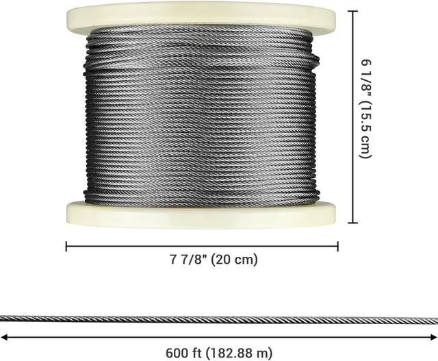 Alt view image 3 of 7 - Yescom 1/8" T316 Stainless Steel Cable Wire Rope 7x7 Aircraft Strand Railing Decking Coil & Reel 600 Ft