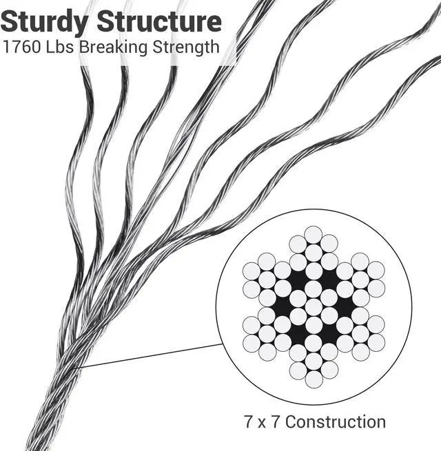 Alt view image 5 of 7 - Yescom 1/8" T316 Stainless Steel Cable Wire Rope 7x7 Aircraft Strand Railing Decking Coil & Reel 600 Ft