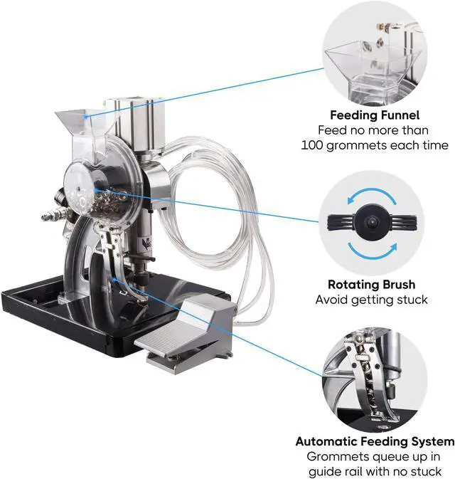 Alt view image 4 of 7 - Yescom Grommet Tool Kit 3/8" Leather Hole Punch Set Eyelet Press Machine Pneumatic Foot Pedal Control for Workshop