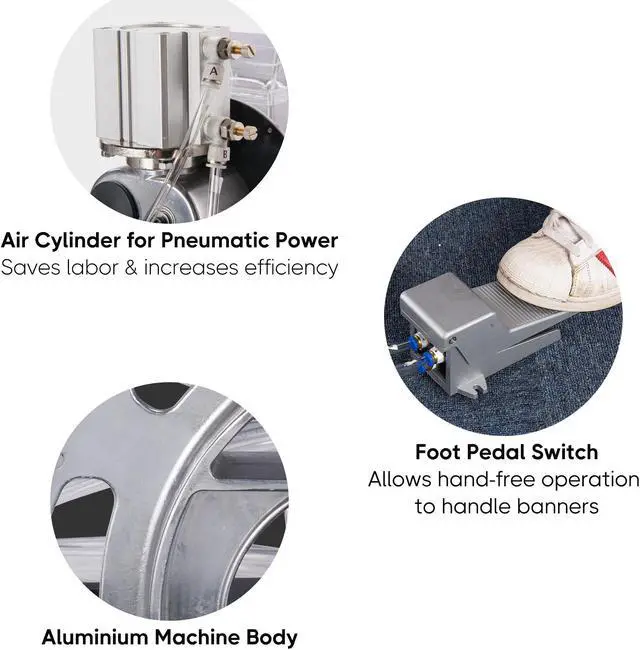 Alt view image 3 of 7 - Yescom Grommet Tool Kit 3/8" Leather Hole Punch Set Eyelet Press Machine Pneumatic Foot Pedal Control for Workshop