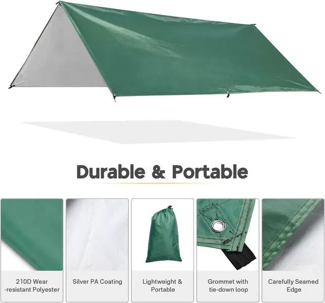 Alt view image 3 of 7 - 10x10FT Camping Tent Tarp Hammock Rain Fly Waterproof Hiking Backpacking Shelter