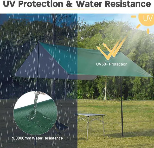 Alt view image 4 of 7 - 10x10FT Camping Tent Tarp Hammock Rain Fly Waterproof Hiking Backpacking Shelter
