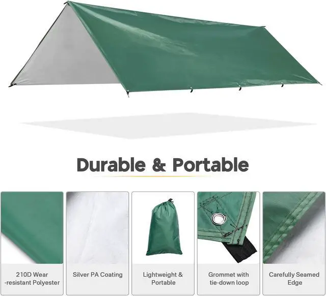 Alt view image 3 of 7 - 10x13FT Camping Tent Tarp Hammock Rain Fly Waterproof Hiking Backpacking Shelter