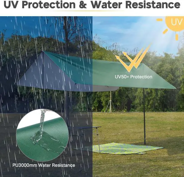 Alt view image 4 of 7 - 10x13FT Camping Tent Tarp Hammock Rain Fly Waterproof Hiking Backpacking Shelter