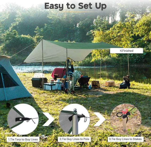 Alt view image 5 of 7 - 10x13FT Camping Tent Tarp Hammock Rain Fly Waterproof Hiking Backpacking Shelter