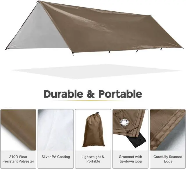 Alt view image 3 of 7 - 10x13FT Camping Tent Tarp Hammock Rain Fly Waterproof Hiking Backpacking Shelter