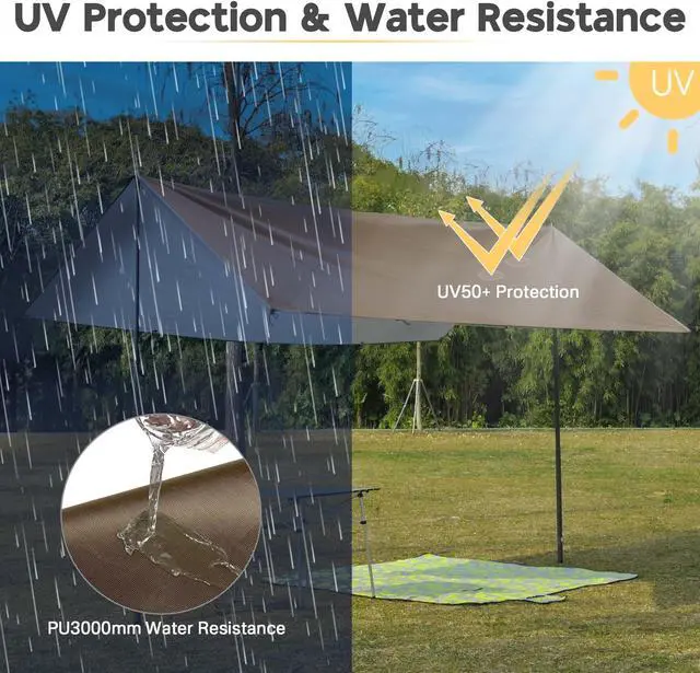 Alt view image 4 of 7 - 10x13FT Camping Tent Tarp Hammock Rain Fly Waterproof Hiking Backpacking Shelter