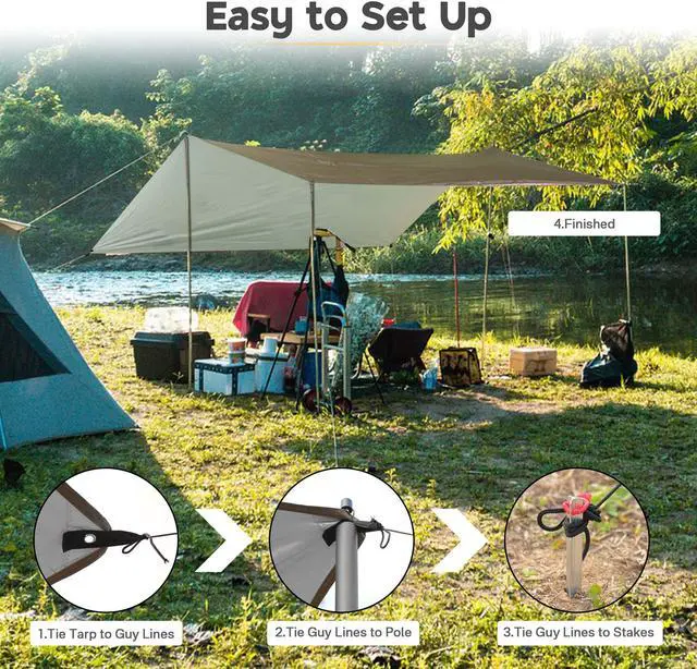 Alt view image 5 of 7 - 10x13FT Camping Tent Tarp Hammock Rain Fly Waterproof Hiking Backpacking Shelter