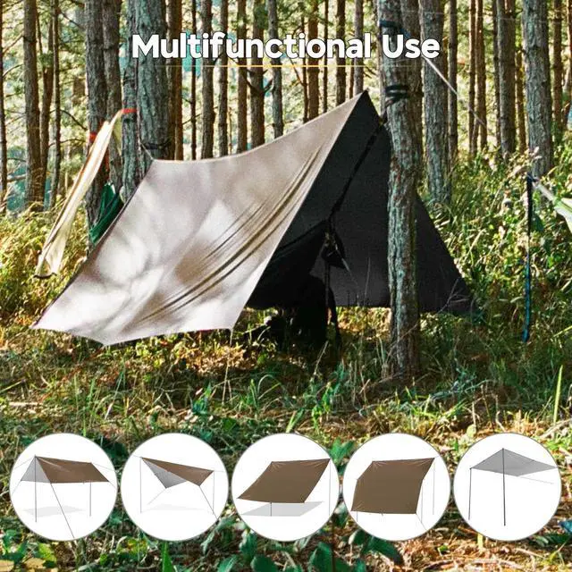 Alt view image 6 of 7 - 10x13FT Camping Tent Tarp Hammock Rain Fly Waterproof Hiking Backpacking Shelter