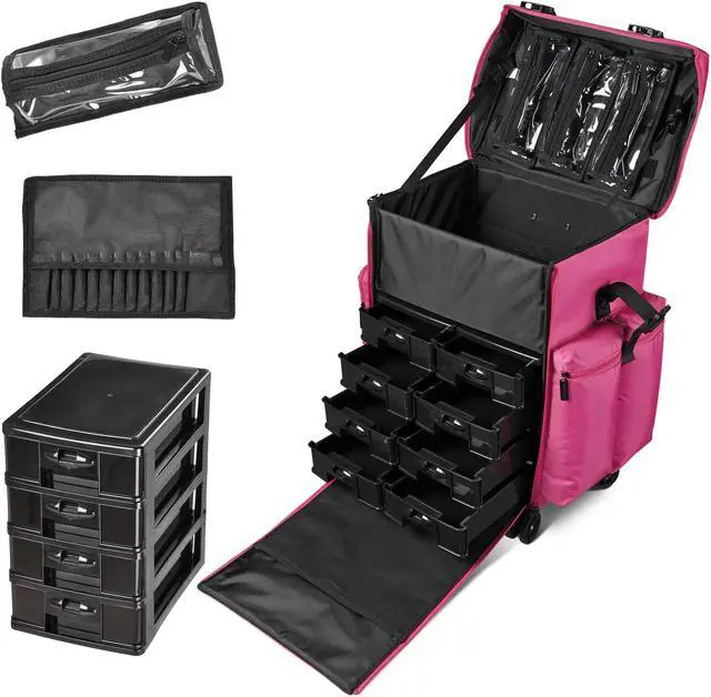 Alt view image 5 of 7 - Byootique Soft Sided Rolling Makeup Case 1680D Oxford Bag Cosmetic Organizer