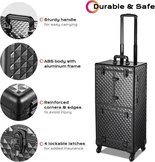 Alt view image 4 of 7 - Byootique Rolling Makeup Case Trolley Cosmetic Organizer Hair Stylist Salon
