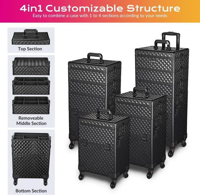 Alt view image 3 of 7 - Byootique 4in1 Rolling Makeup Case Cosmetic Train Case Organizer Storage Artist