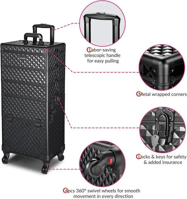 Alt view image 4 of 7 - Byootique 4in1 Rolling Makeup Case Cosmetic Train Case Organizer Storage Artist