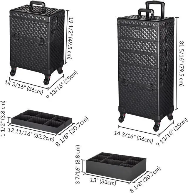 Alt view image 7 of 7 - Byootique 4in1 Rolling Makeup Case Cosmetic Train Case Organizer Storage Artist