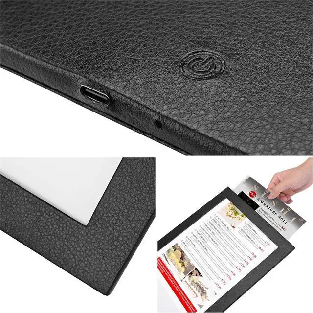 Alt view image 6 of 7 - WeChef 4 Pack LED Backlit Menu Cover Leatherette Wine List Check Bill Holder Displayer Single Panel Fits 8"x14" Paper
