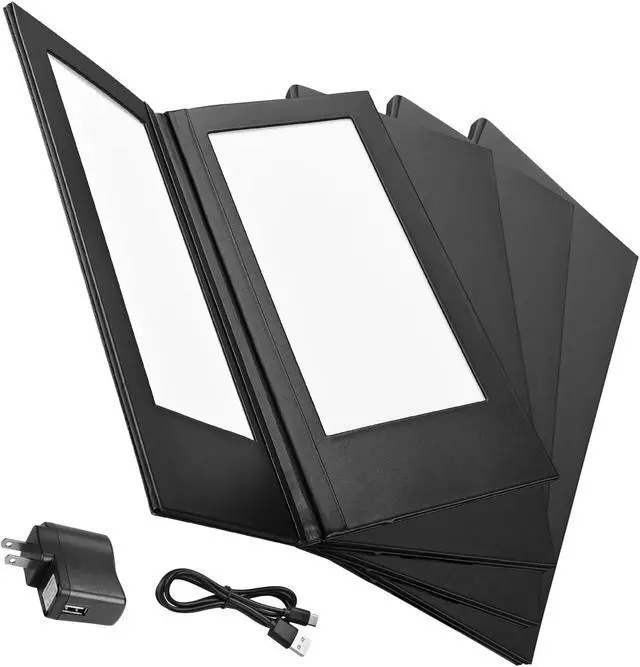 Alt view image 2 of 7 - WeChef 4 Pack LED Backlit Menu Cover Leatherette Wine List Check Bill Holder Displayer 2-Panel Fits 5"x11" Paper