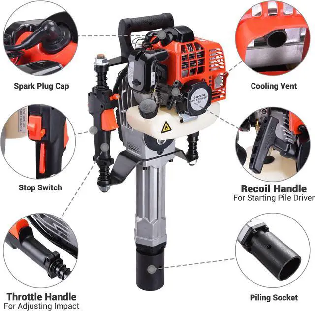 Alt view image 3 of 7 - 1300W 2 Stroke T Post Driver 51.7CC Gas Powered Portable Fence Pile Hammer
