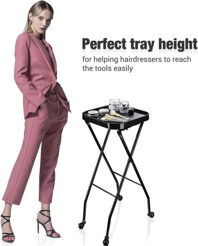 Alt view image 3 of 7 - Byootique Salon Folding Rolling Tray Station Service Trolley Storage Cart For Barber Shop