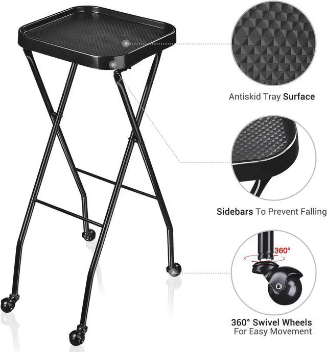 Alt view image 5 of 7 - Byootique Salon Folding Rolling Tray Station Service Trolley Storage Cart For Barber Shop