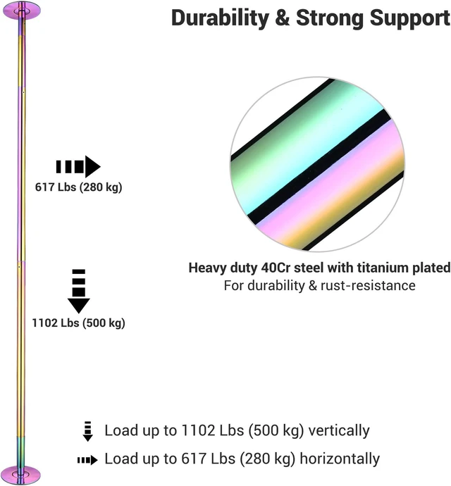 Alt view image 5 of 7 - Yescom Professional Stripper Pole Static Spinning Dancing Pole Kit 9.25FT for Party Club Exercise Fitness ,Colorful