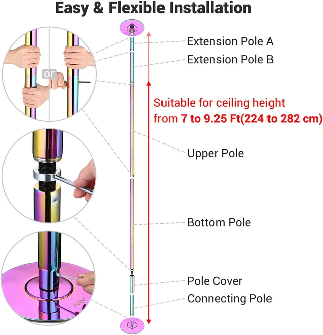 Alt view image 4 of 7 - Yescom Professional Stripper Pole Static Spinning Dancing Pole Kit 9.25FT for Party Club Exercise Fitness ,Colorful