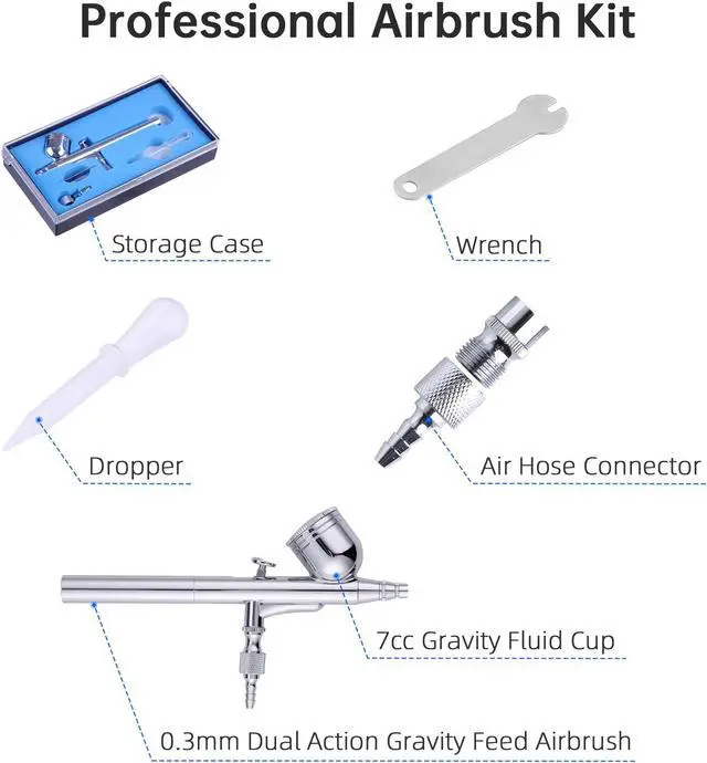 Alt view image 2 of 7 - 0.3mm Dual Action Airbrush Kit Gravity Feed Spray Gun Tattoo Nail Art Makeup