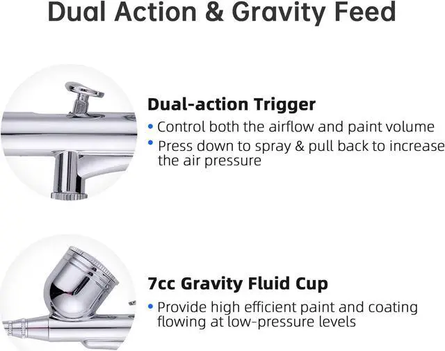 Alt view image 3 of 7 - 0.3mm Dual Action Airbrush Kit Gravity Feed Spray Gun Tattoo Nail Art Makeup