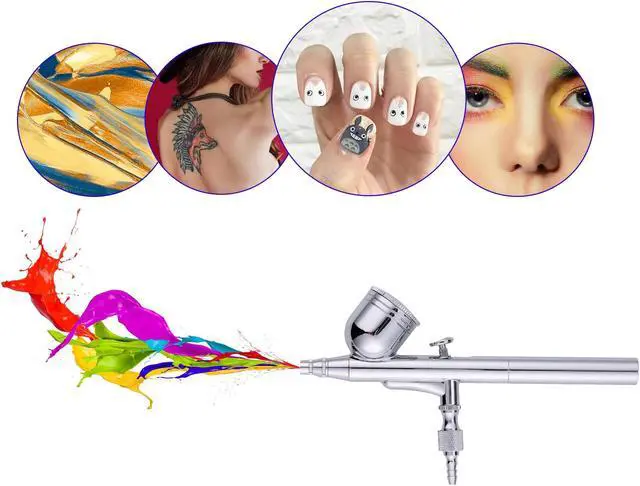 Alt view image 5 of 7 - 0.3mm Dual Action Airbrush Kit Gravity Feed Spray Gun Tattoo Nail Art Makeup