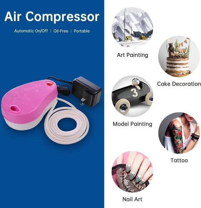 Alt view image 2 of 7 - Mini Portable Air Compressor Set w/ Hose Makeup Nail Art Body Painting Tattoo