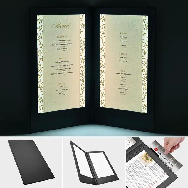 Main image of WeChef LED Back Lit Light Menu Holder Cover Folding Double Panel Fits 8"x14" Paper for Hotel Club