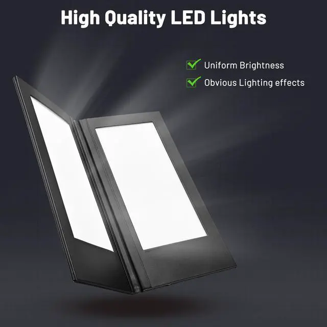 Alt view image 3 of 7 - WeChef LED Back Lit Light Menu Holder Cover Folding Double Panel Fits 5"x11" Paper for Hotel Club